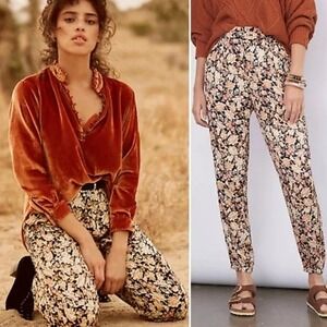Anthropologie Floral Print Diandra Pleated Joggers Pants Zipper Hem Boho Size 12